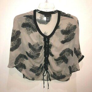 Apostrophe XS Gray 3/4 Sleeve Scoop Neck Sheer Top
